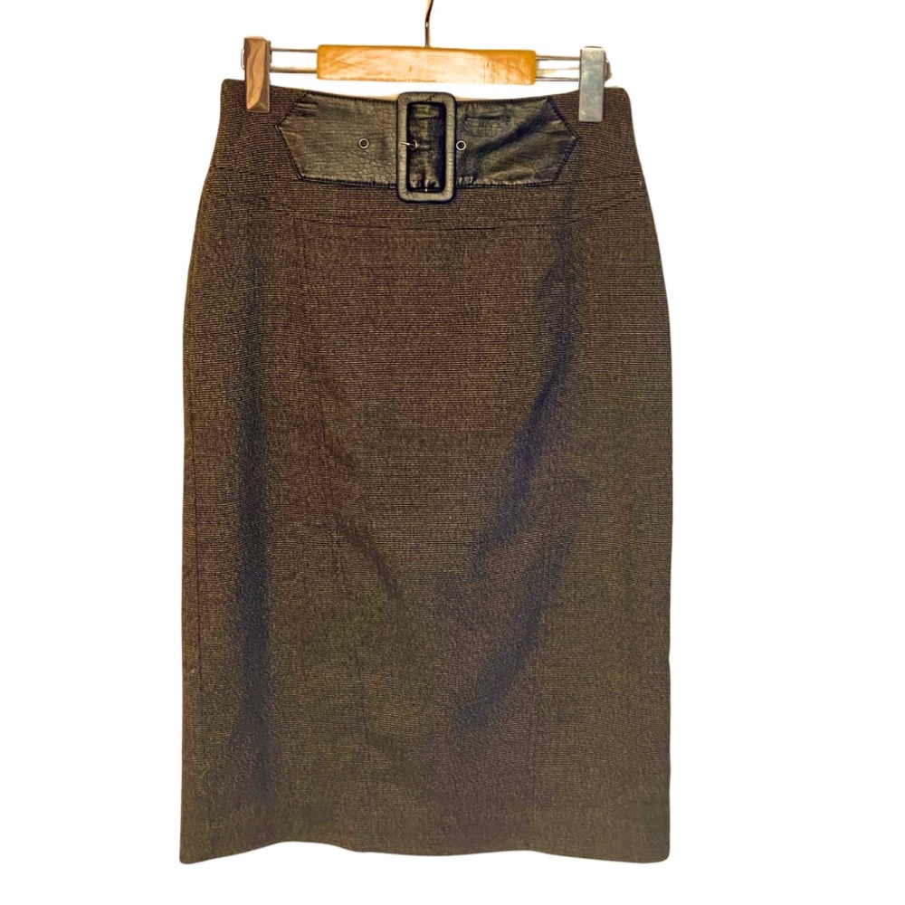 LE CHATEAU Vintage Midi Skirt Brown Leather Belt Design Lined Preppy Corpcore - Picture 1 of 13